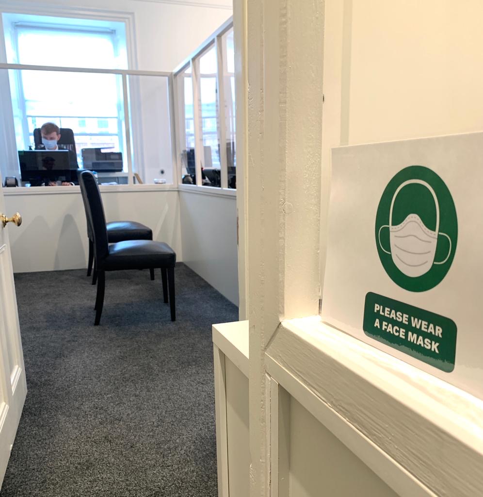 office with face mask sign