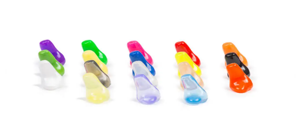 a range of colourful custom ear plugs.