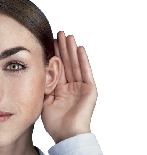 http://Half%20profile%20of%20a%20woman%20cupping%20her%20hand%20to%20her%20ear.