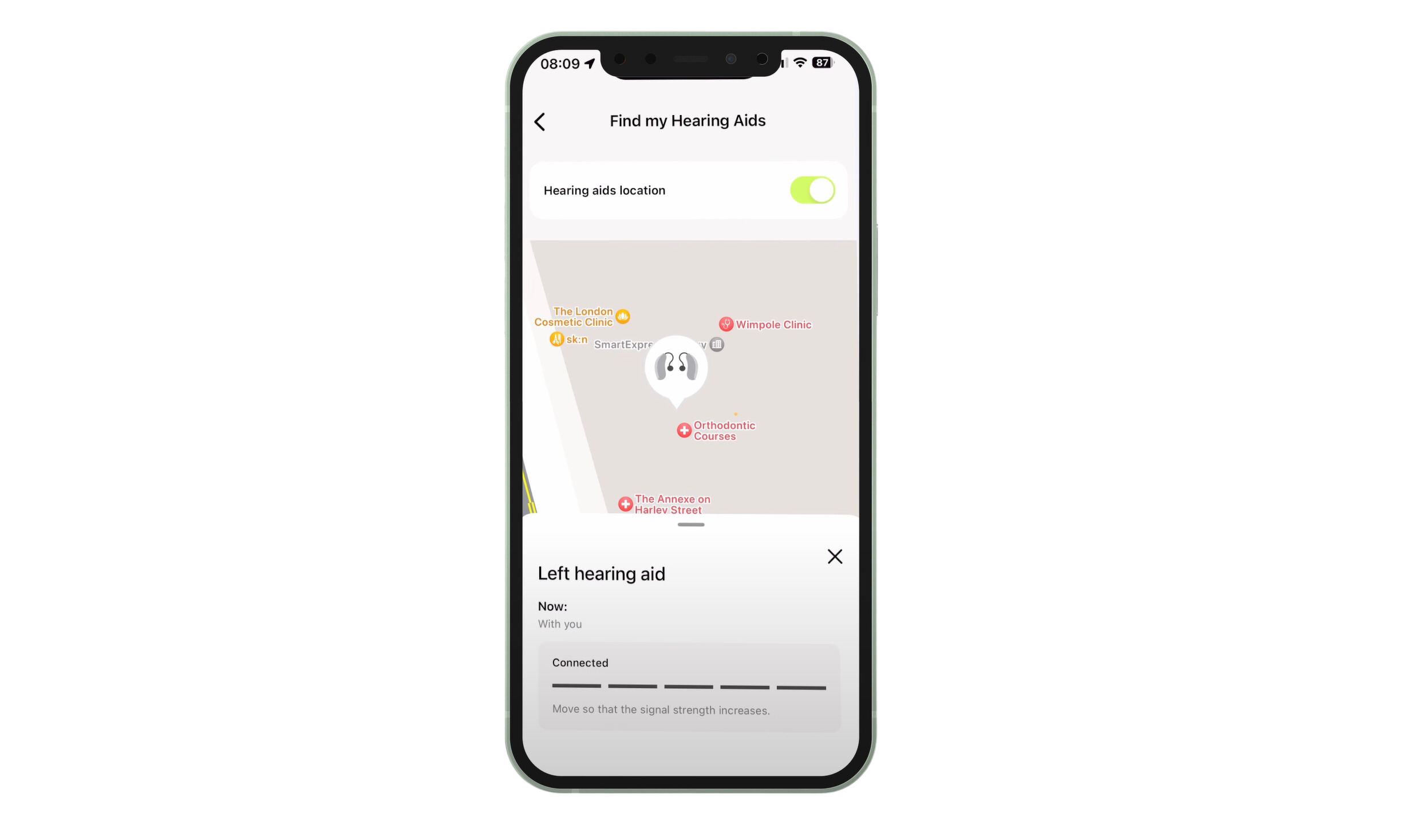 myphonak app find my hearing aids feature