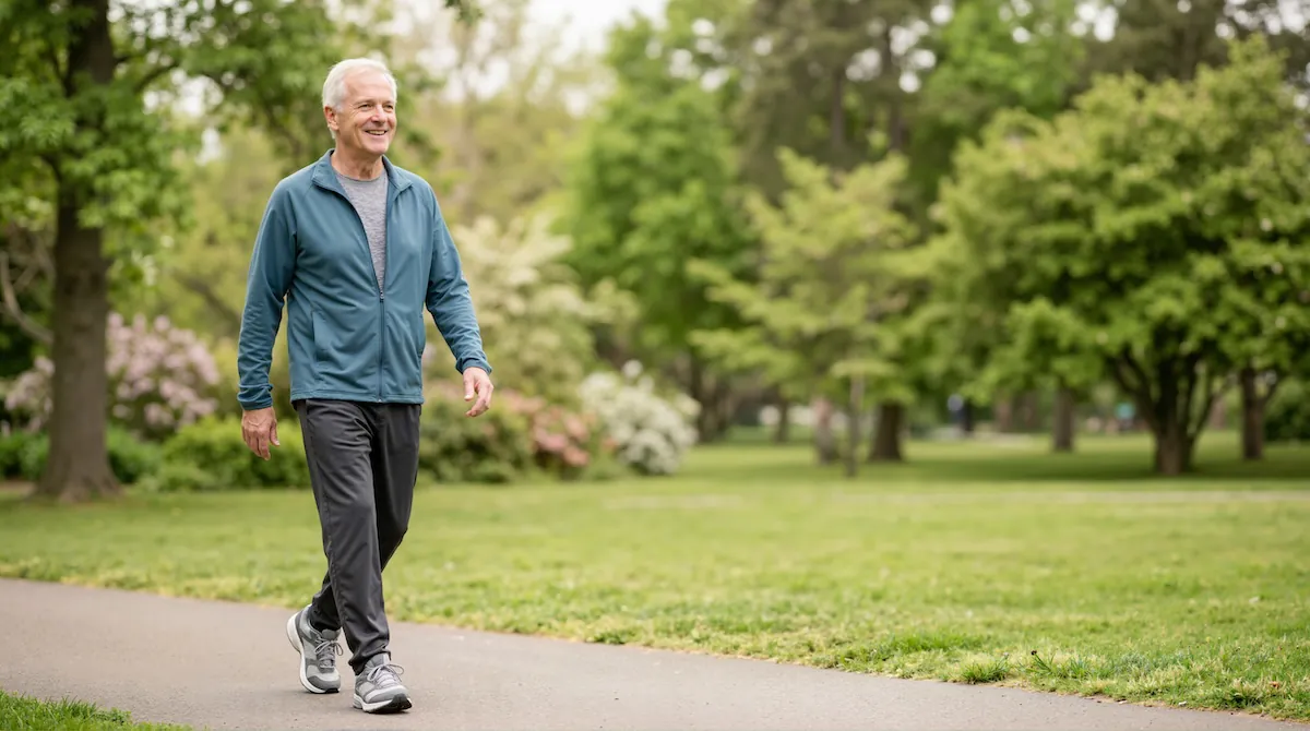 Man on a walk through the park